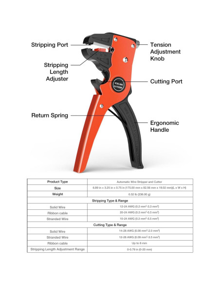 Destripador de Cables Automático VCELINK 2 en 1 Ajustable Negro