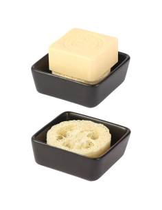 Soporte de Jabón Cuadrado Cerámica Fougin con Lufa Natural