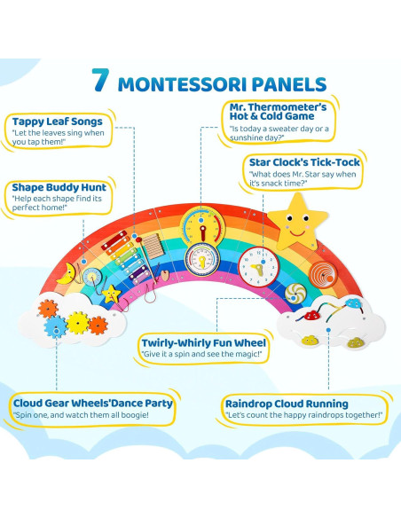 Panel Sensorial Arcoíris Joyibay, Juguete Educativo de Madera