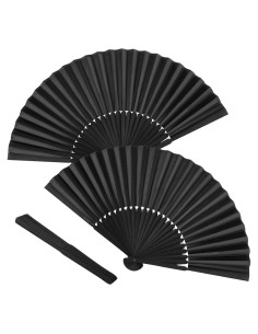 Abanico Plegable de Seda de Bambú Tkocisa Negro 21cm