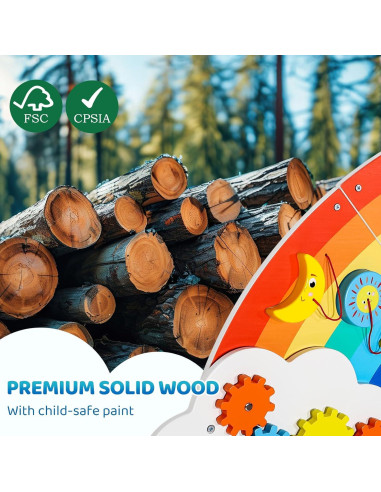 Panel Sensorial Arcoíris Joyibay, Juguete Educativo de Madera