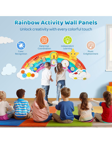 Panel Sensorial Arcoíris Joyibay, Juguete Educativo de Madera