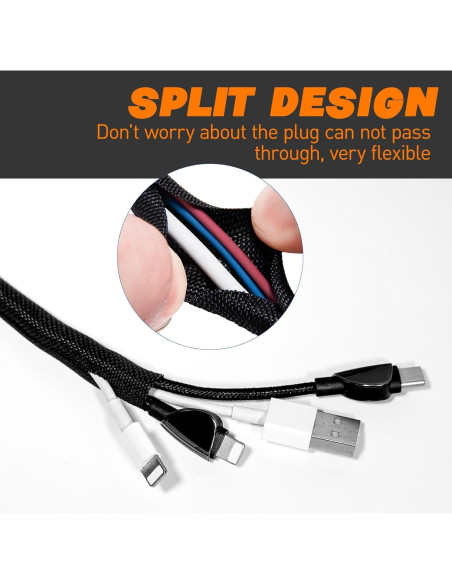 Manga Trenzada Dividida SKNONO 12 pies 1.27 cm para Cables Manga Trenzada Dividida SKNONO 12 pies 1.27 cm para Cables