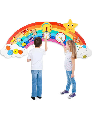 Panel Sensorial Arcoíris Joyibay, Juguete Educativo de Madera