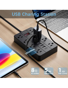 Regleta de Alimentación HUNIAN 1.5m con 8 Salidas y 6 USB 2