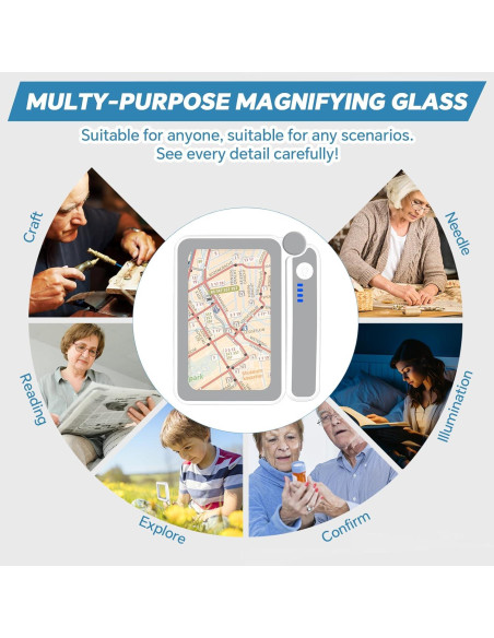 Lupa iluminada Milerong 4X con luz recargable y lente acrílica