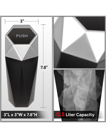 Bote de Basura Compacto DNA Motoring Negro Plata 0.5L