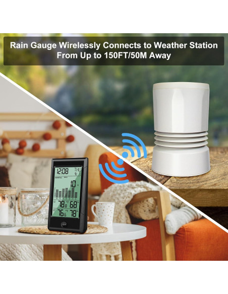 Geevon Medidor de Lluvia Digital 5 en 1 Inalámbrico Autovaciable