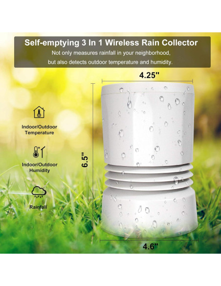 Geevon Medidor de Lluvia Digital 5 en 1 Inalámbrico Autovaciable
