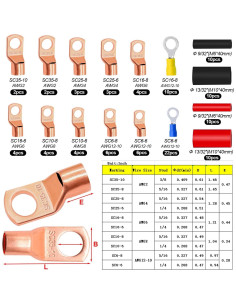 Kit de 110PCS Terminales de Cable de Cobre Taiss AWG 2-16 2