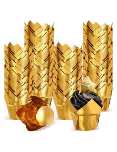 Queekay 160 Forros de Cupcake Tulipán Desechables Dorados