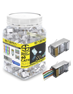 Conectores RJ45 Cat6 Blindados Passthrough 60 Unidades Sabra