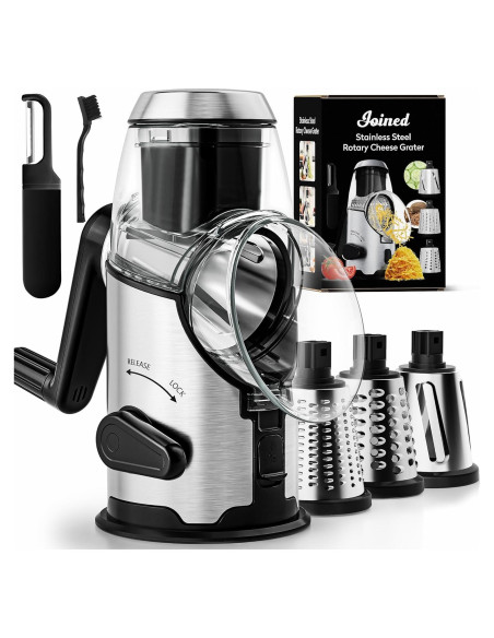Rallador de Queso Rotativo Unido con Mango y 3 Cuchillas