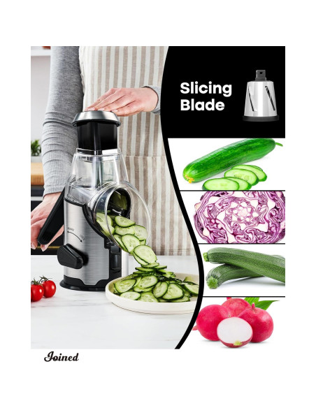 Rallador de Queso Rotativo Unido con Mango y 3 Cuchillas