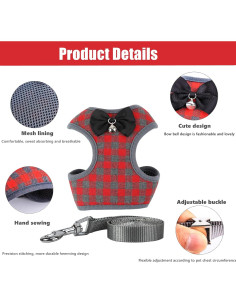 Arnés Ajustable para Gato, Perro y Conejo Kcjuoam Rojo 2
