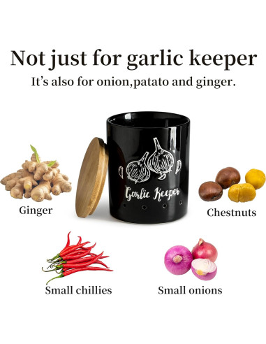 Conservador de Ajo Cerámica LYEOBOH Negro con Tapa de Madera