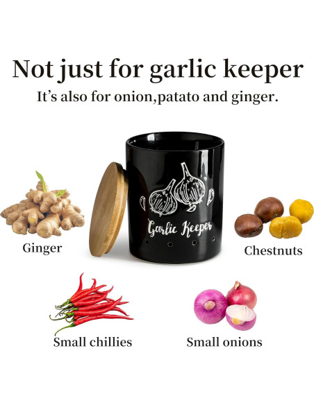 Conservador de Ajo Cerámica LYEOBOH Negro con Tapa de Madera