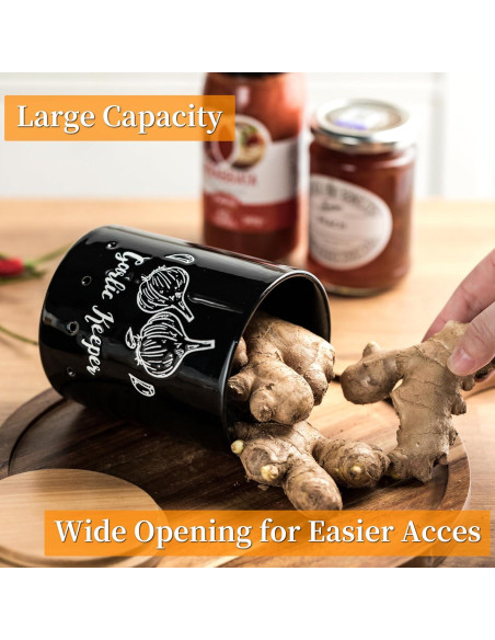 Conservador de Ajo Cerámica LYEOBOH Negro con Tapa de Madera