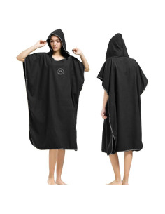 Poncho de Surf Hiturbo Microfibra Negro - Toalla Playa Secado Rápido