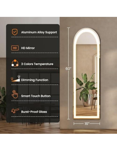 Espejo de Cuerpo Completo Elevon LED 152.4x40.6cm Ajustable