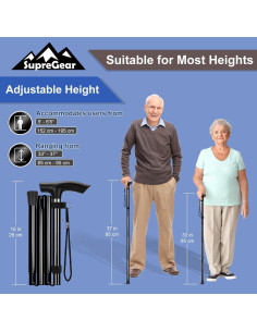 Bastón Plegable Supregear Ajustable 83.8-94 cm Ligero Negro 2