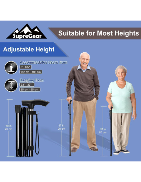 Bastón Plegable Supregear Ajustable 83.8-94 cm Ligero Negro