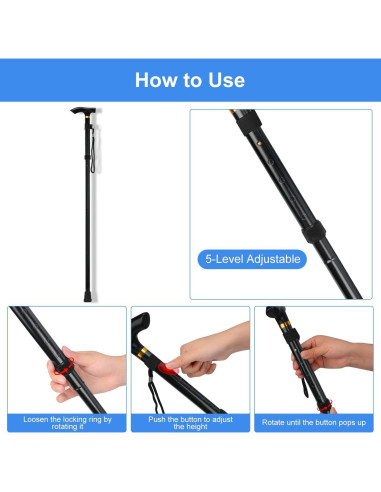 Bastón Plegable Supregear Ajustable 83.8-94 cm Ligero Negro