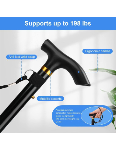 Bastón Plegable Supregear Ajustable 83.8-94 cm Ligero Negro