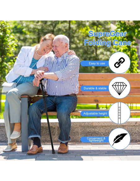 Bastón Plegable Supregear Ajustable 83.8-94 cm Ligero Negro