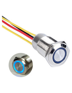 Interruptor pulsador metálico 16mm DMWD IP67 ON-OFF LED azul