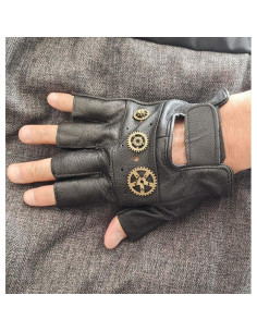 Guantes Sin Dedos Maysong Punk Gótico Unisex Cuero 15.5cm 2