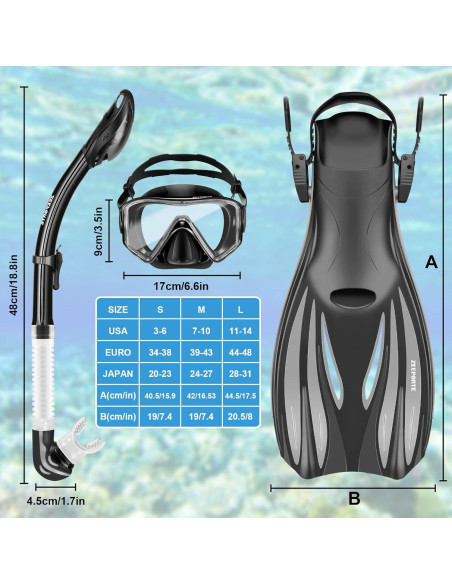 Equipo de Snorkel Zeeporte Dive - Máscara, Aletas y Snorkel