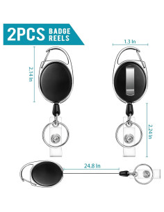 Carrete Retráctil de Insignia JEFURE 2 Pcs Negro Clip 2