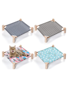 Cama Hamaca para Gatos Mixweer 4 Pcs Madera Elevada 53x48 cm