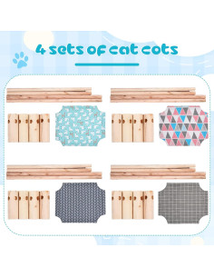 Cama Hamaca para Gatos Mixweer 4 Pcs Madera Elevada 53x48 cm 2
