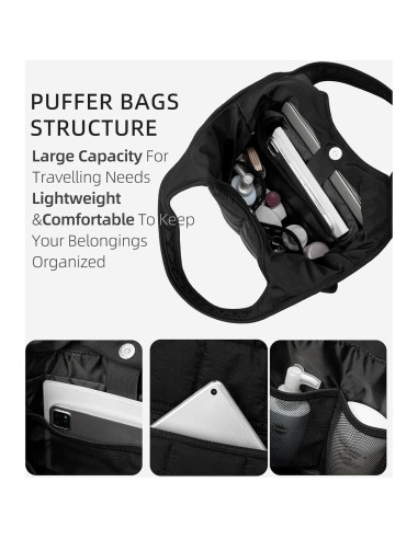 Bolso de Hombro Puffer WESTBRONCO Negro Acolchado 40x43cm