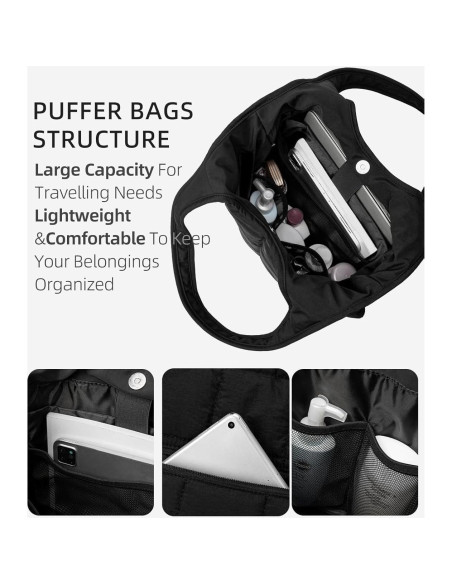 Bolso de Hombro Puffer WESTBRONCO Negro Acolchado 40x43cm