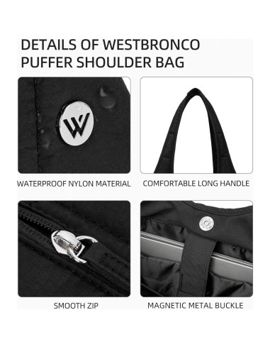Bolso de Hombro Puffer WESTBRONCO Negro Acolchado 40x43cm
