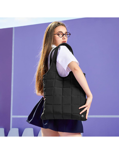 Bolso de Hombro Puffer WESTBRONCO Negro Acolchado 40x43cm