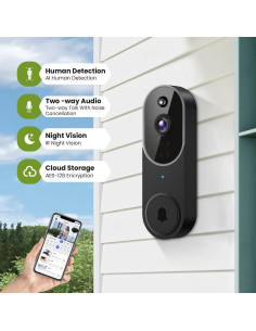 Cámara de Timbre Video 1080P Lunelyx Plata WiFi 2.4G 2