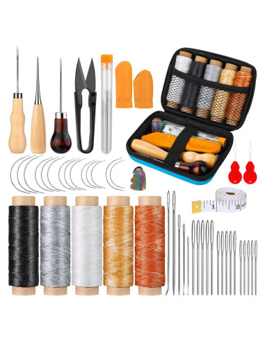 Kit de Costura de Cuero Tikjiua 50 Pcs con Agujas y Hilo