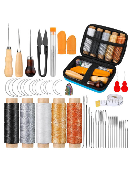 Kit de Costura de Cuero Tikjiua 50 Pcs con Agujas y Hilo