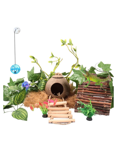 Accesorios para Terrario RUNANIA: Cabaña de Coco y Vides