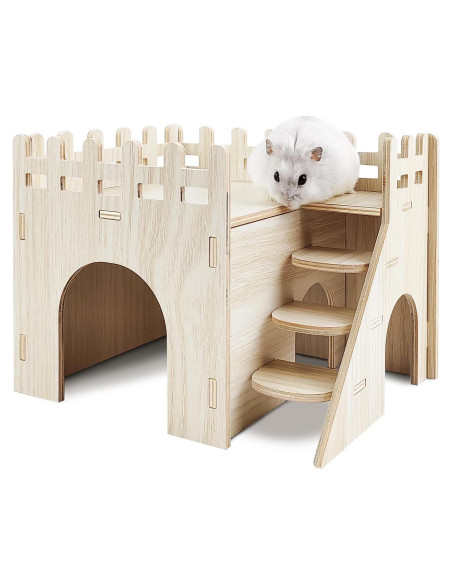 Casa de Hámster de Madera Highland Farms - 2 Pisos con Tobogán