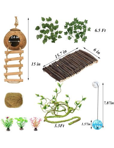 Accesorios para Terrario RUNANIA: Cabaña de Coco y Vides