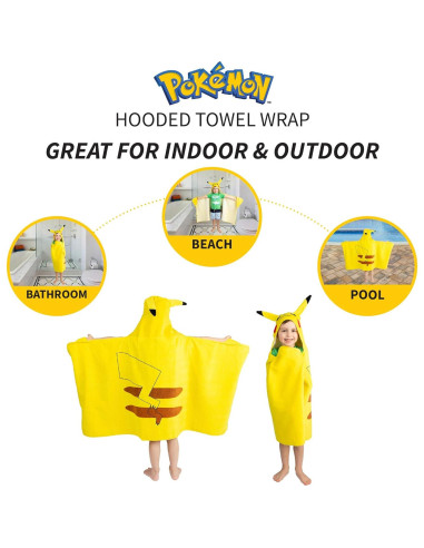 Toalla con Capucha Franco Pikachu 100% Algodón 60x120 cm