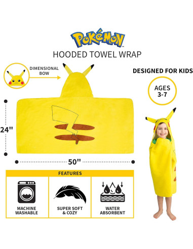 Toalla con Capucha Franco Pikachu 100% Algodón 60x120 cm
