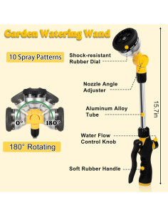 Varita de Riego YUNVI 39.88 cm 10 Patrones Rotatorio 2