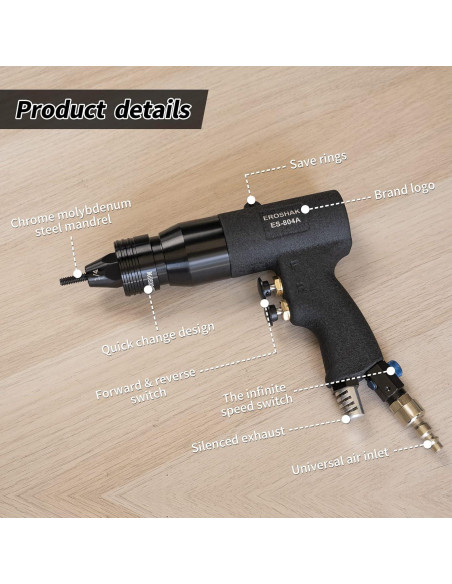 Pistola de Tuercas Neumática EROSHAK 704A 10-24 1/4 5/16 3/8