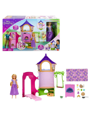 Set de Juego Torre de Rapunzel Disney con Muñeca y 15 Accesorios